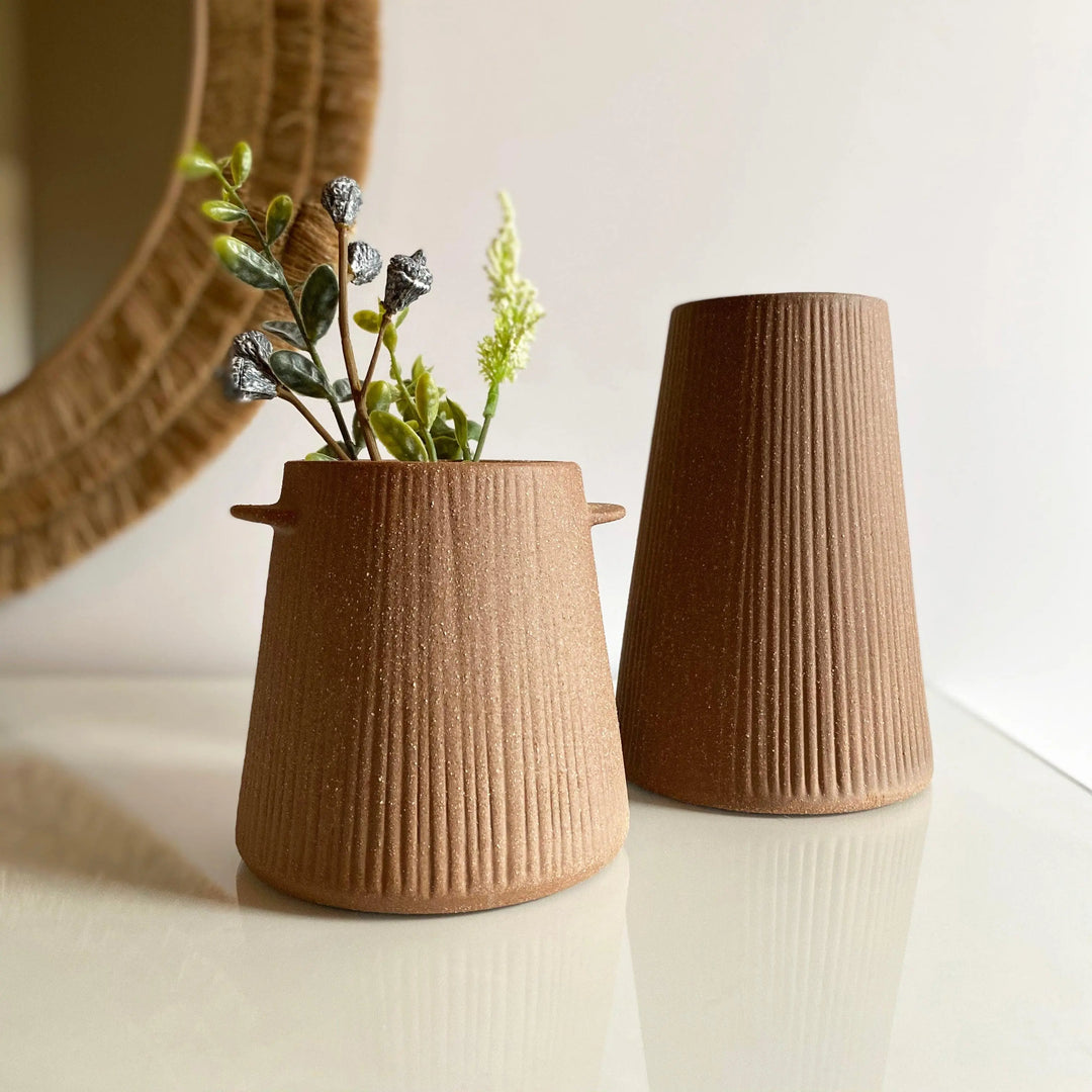 Canyon Vases, Calla Collective, earthenware, textured vases, brown vases, terra cotta vases, vase, home decor, decorative vase, small vase, medium vase, entry table vase, entry table decor, fireplace decor, coffee table decor, buffet decor, vase with pampas grass, vases for sale, ginger jar vase, home decor trends 2022, spring 2022, farmhouse dining room decor, kitchen decor themes, home decor store near me, online home decor shop