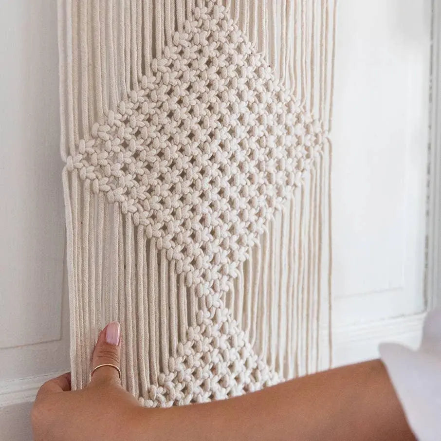 Doria Macrame Wall Hanging, Calla Collective, macrame wall hanging, wall decor, wall art, woven decor, neutral, white, off white, cream, home decor, boho home