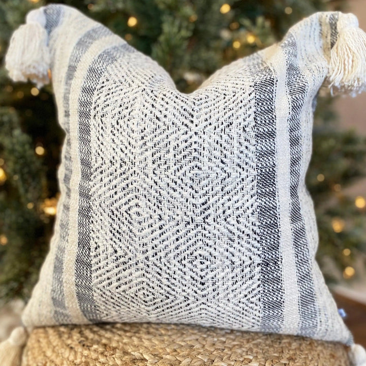 Noah Pillow Cover, Calla Collective, black and white, pillow cover, decorative pillow, accent pillow, throw pillow, tassels, boho decor, home decor, neutral home, neutral decor, neutral accents, pillows, sofa pillows