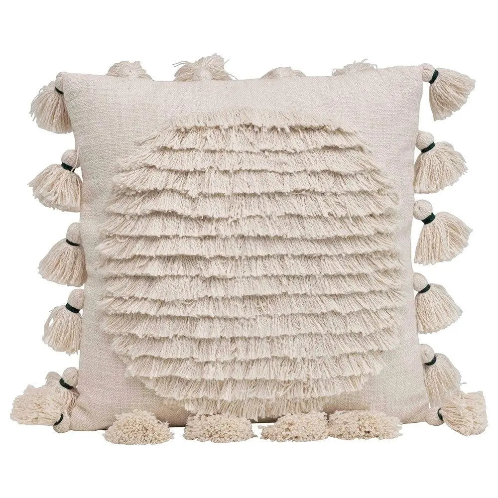 Riley Throw Pillow Calla Collective, fringe, tassels, throw pillows for couch, couch throw pillow, couch throw pillows, boho pillow, white boho pillow, cream boho pillow, off-white pillow, 20x20, in stock and ready to ship, 18x18, pillow covers, calla collective home