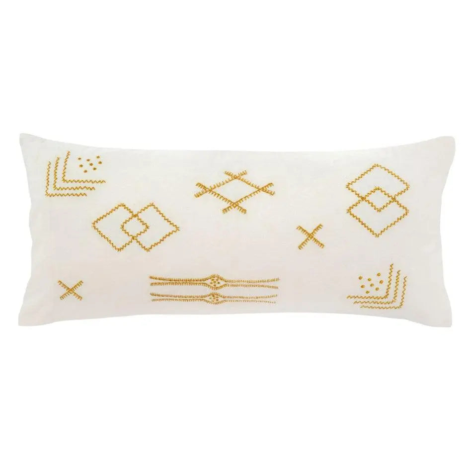 Safi Lumbar Pillow, xl lumbar, xl lumbar pillow, bedroom decor, sectional pillows, home decor, down insert, lumbar down insert, gold throw pillow, gold threads, white and gold pillows, home decor store, home decor store near me, home decor shop, online home decor store, home styling ideas, calla collective home, calla collective, oversized lumbar pillow