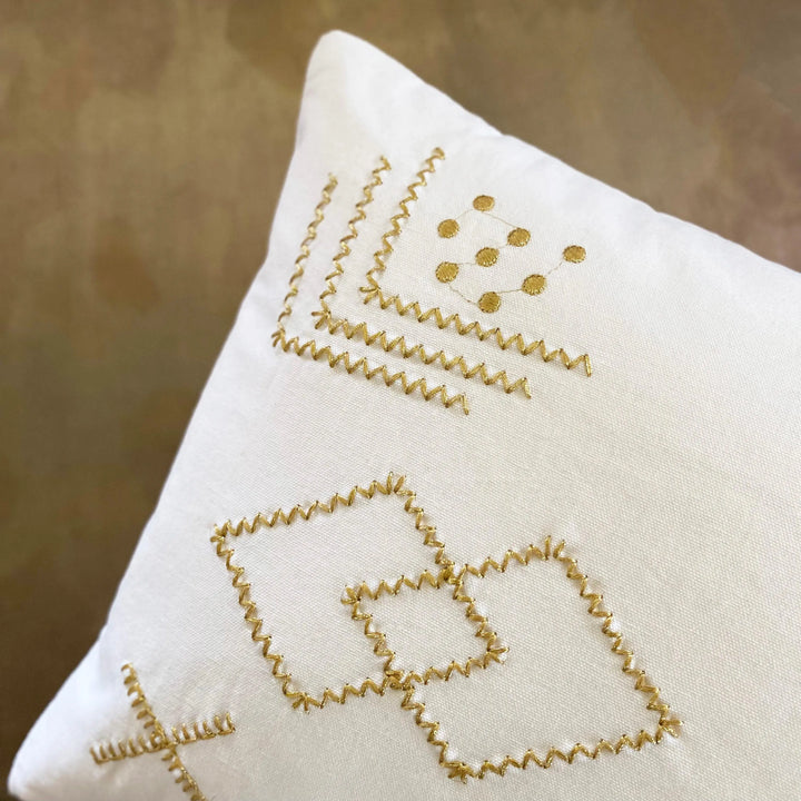 Safi Lumbar Pillow, xl lumbar, xl lumbar pillow, bedroom decor, sectional pillows, home decor, down insert, lumbar down insert, gold throw pillow, gold threads, white and gold pillows, home decor store, home decor store near me, home decor shop, online home decor store, home styling ideas, calla collective home, calla collective, oversized lumbar pillow